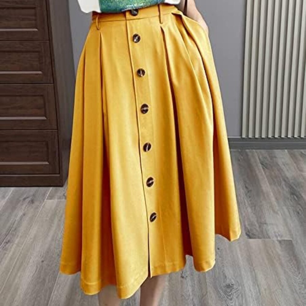 Pleated A line Midi Skirt with Pockets NWOT